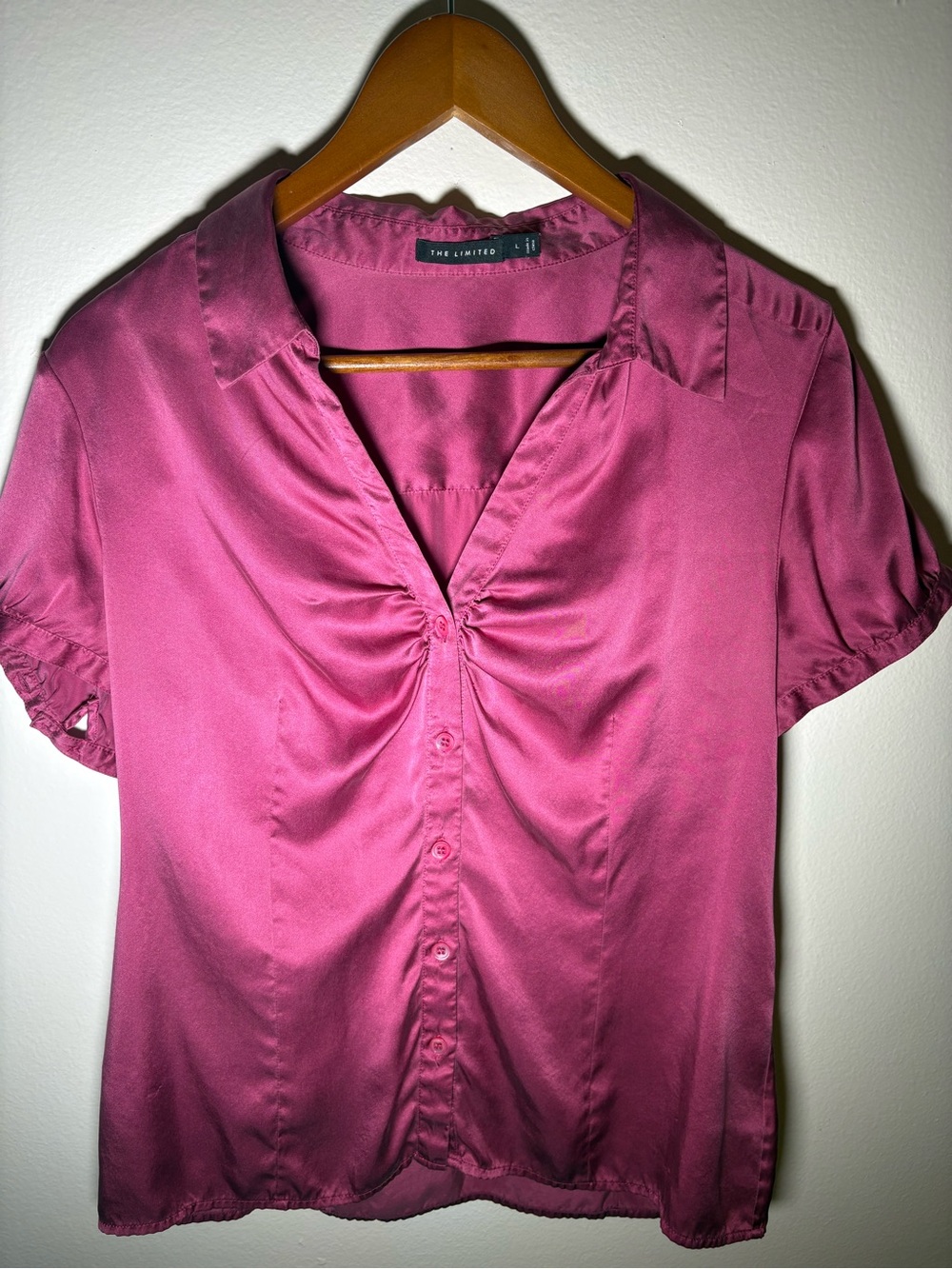 The Limited 2007 100% Silk Pink Blouse y2k Ruched Satin Office Siren size large - Picture 11 of 13